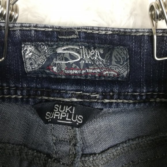 Silver Womens Jeans Suki Surplus Boot Cut Denim Blue Flap Pocket‎ Dark Short 28S - Picture 10 of 12
